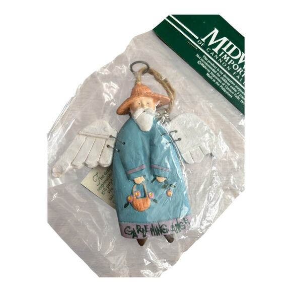Midwest Importers Vintage Weekend Gardener& Angel Rustic Christmas Ornament - Picture 3 of 4